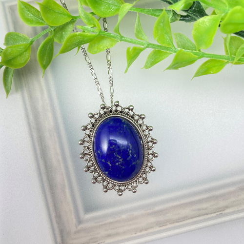 天然石 大きなラピスラズリのロングペンネック【P0286