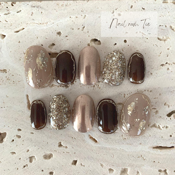 beige×mirrorネイル♡ ネイルチップ（つけ爪） Nail room Tie