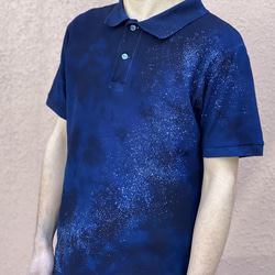 大定番！！藍染めポロシャツ オーロラ抜染 4.7オンス XLサイズ 男女兼用『一点物』 4枚目の画像