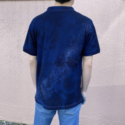 大定番！！藍染めポロシャツ オーロラ抜染 4.7オンス XLサイズ 男女兼用『一点物』 5枚目の画像