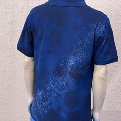 大定番！！藍染めポロシャツ オーロラ抜染 4.7オンス XLサイズ 男女兼用『一点物』 6枚目の画像