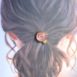粉色碧璽樹脂全息圖【石感】金珠髮帶棕色天然石生日石粗電 第2張的照片
