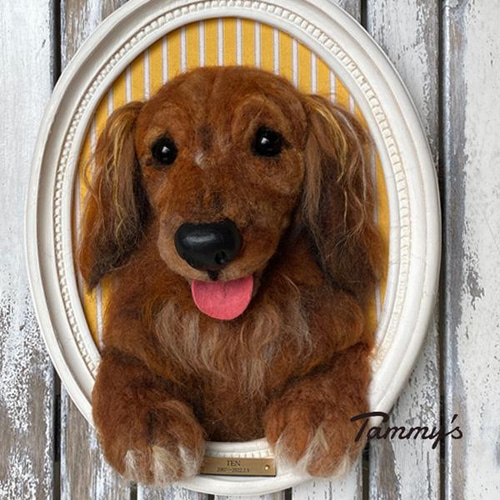 羊毛フェルト　オーダー　Mダックスフンド　犬　顔半立体 世界でたったひとつ》オーダー 犬♡うちの子製作♡羊毛フェルト