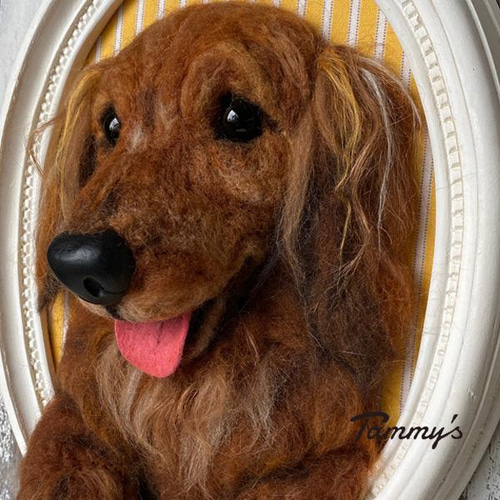 羊毛フェルト　オーダー　Mダックスフンド　犬　顔半立体 うちの子オーダー2025【オーダー例_ミニチュアダックスフンドてん君