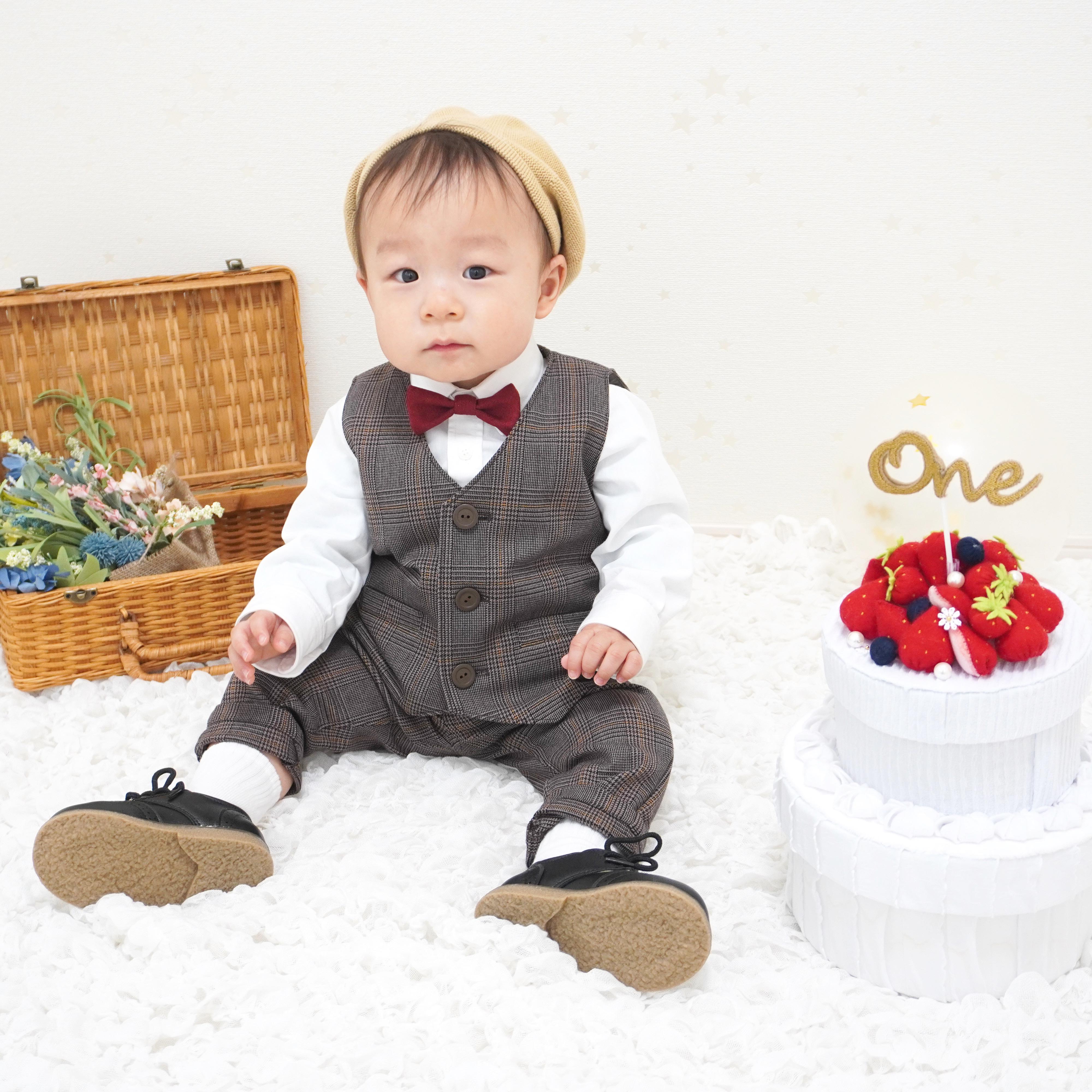 受注生産【 フォーマル スーツ 】ベビーコスチューム ベビー　男の子 ベスト シャツ 記念日 3点セット