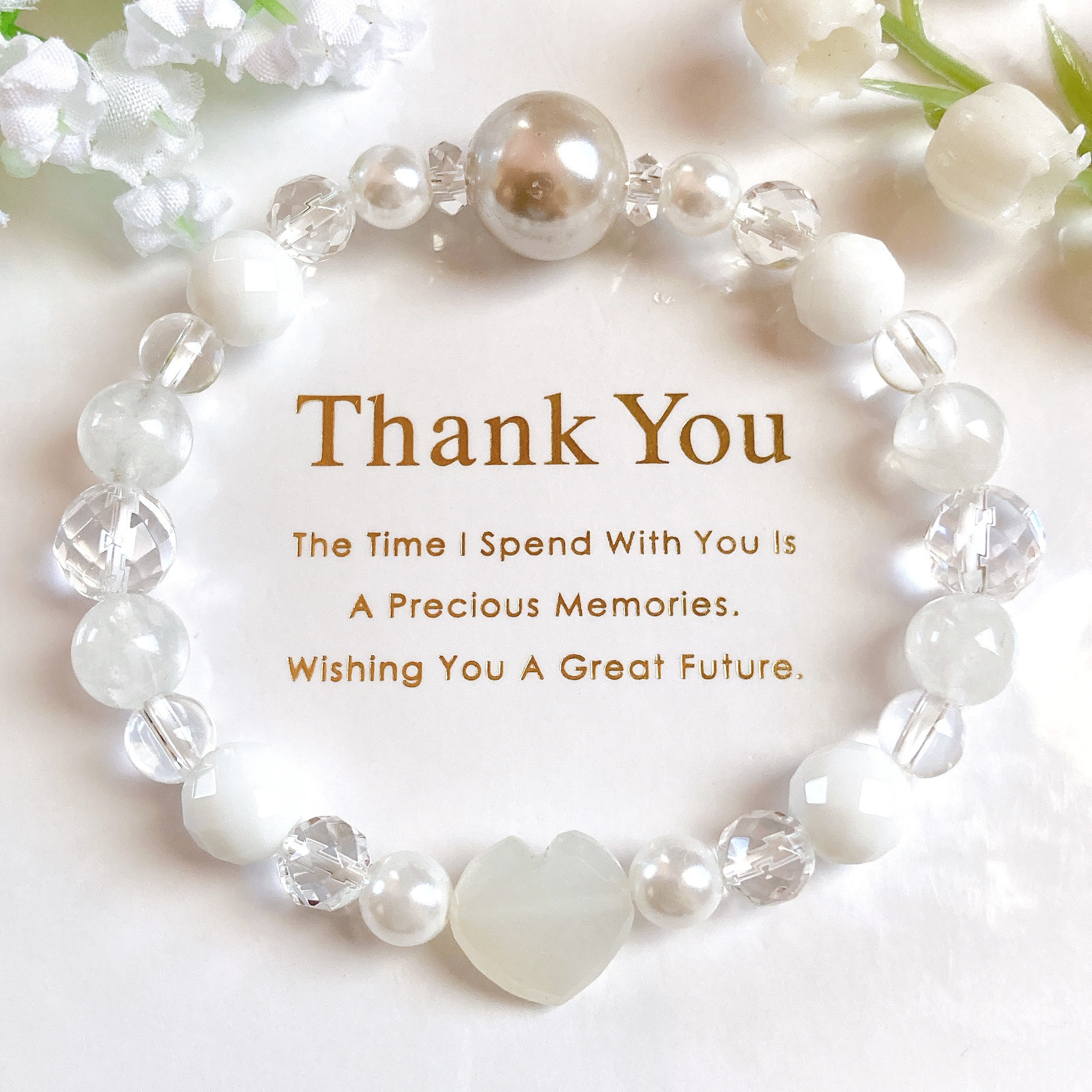 ムーンストーンハートパール天然石ブレスレット