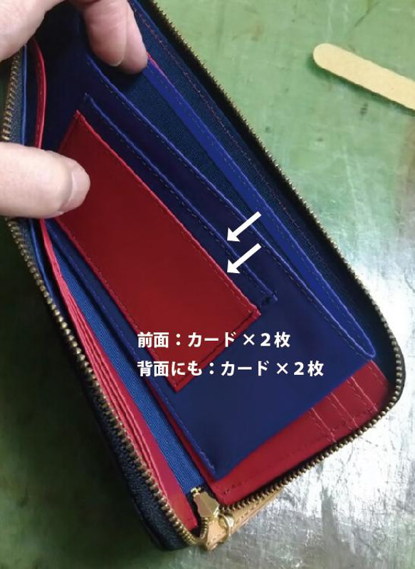 ソフトタオル様オーダー品：ホースシュリンク（馬革）　薄型Ｌ字財布（グリーン） 3枚目の画像