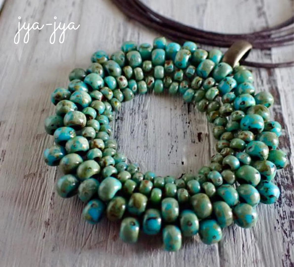 【新色】circle beads necklace - turquoise、yellowgreen 2枚目の画像