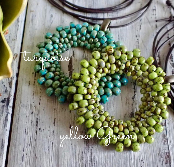 【新色】circle beads necklace - turquoise、yellowgreen 1枚目の画像