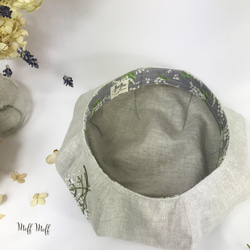 【キッズ】フレンチリネンのラベンダー手刺繍 ベレー帽　春夏秋　麻　リンクコーデ 7枚目の画像