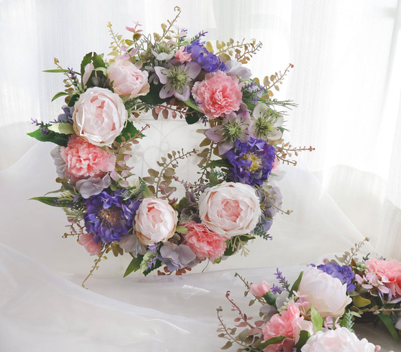 華やかピンクローズ&カーネーションリース リース アトリエ リトル