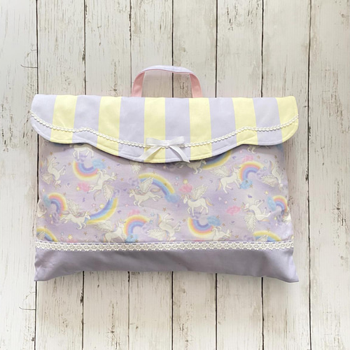 防災頭巾カバー□虹とユニコーン＊ラベンダーにラベンダーツイル＊ラメ  