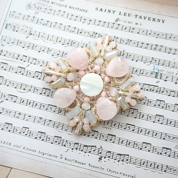 天然石ブローチ 天然石ブローチ（モチーフレースブローチ/ローズクオーツ/ 天然石の