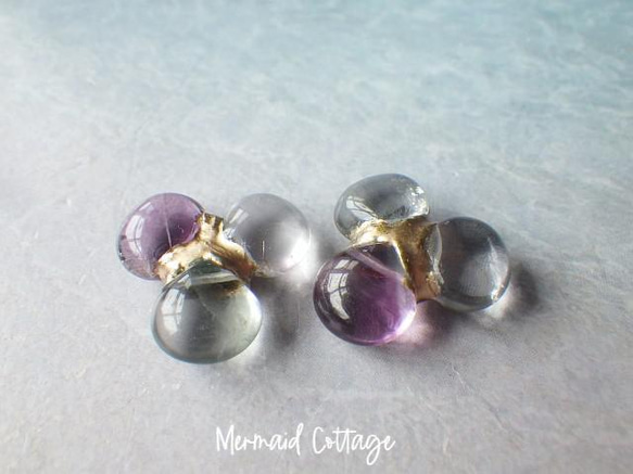 Fluorite Flower Kintsugi Earrings ☆イヤリング・ピアス 4枚目の画像