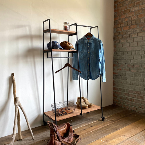 数量限定 CR3-G ハンガーラック 3段棚 収納 キャスター アイアン家具