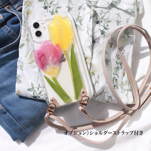 本物の【ちゅーりっぷ】全機種対応のスマホケース。押し花 本物の【ちゅーりっぷ】全機種対応のスマホケース。押し花
