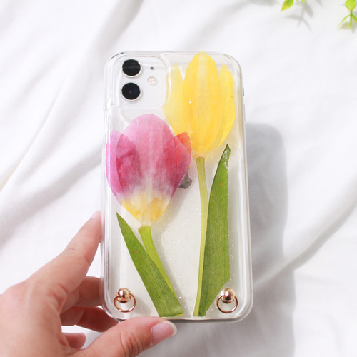 本物の【ちゅーりっぷ】全機種対応のスマホケース。押し花 本物の【ちゅーりっぷ】全機種対応のスマホケース。押し花