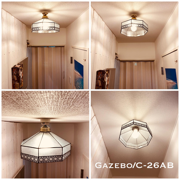 天井照明 Gazebo/CAB シーリングライト ステンドグラス ランプシェード E26ソケット 真鋳古色 LED照明 4枚目の画像