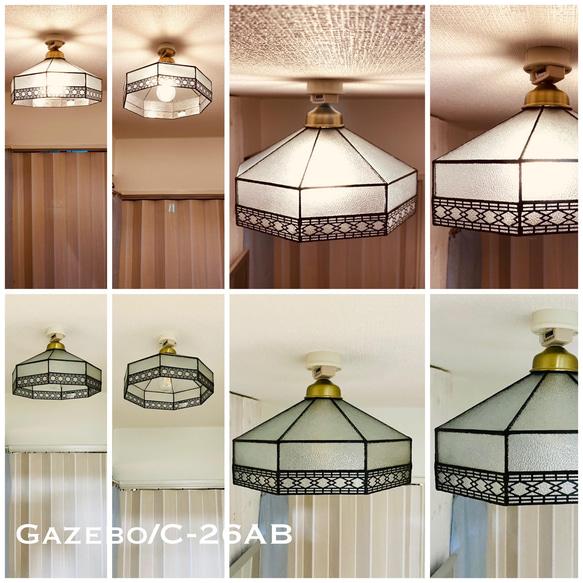 天井照明 Gazebo/CAB シーリングライト ステンドグラス ランプシェード E26ソケット 真鋳古色 LED照明 8枚目の画像