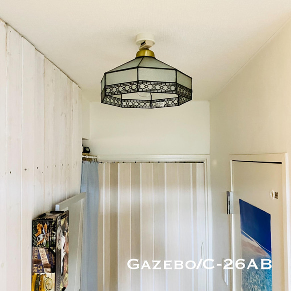 天井照明 Gazebo/CAB シーリングライト ステンドグラス ランプシェード E26ソケット 真鋳古色 LED照明 6枚目の画像