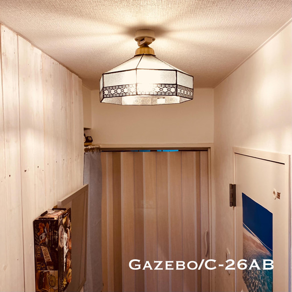 天井照明 Gazebo/CAB シーリングライト ステンドグラス ランプシェード E26ソケット 真鋳古色 LED照明 2枚目の画像