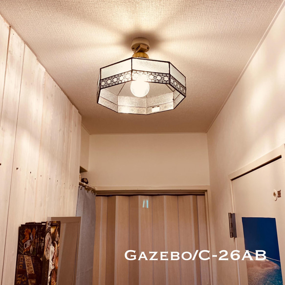 天井照明 Gazebo/CAB シーリングライト ステンドグラス ランプシェード E26ソケット 真鋳古色 LED照明 3枚目の画像