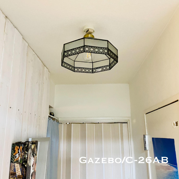 天井照明 Gazebo/CAB シーリングライト ステンドグラス ランプシェード E26ソケット 真鋳古色 LED照明 5枚目の画像