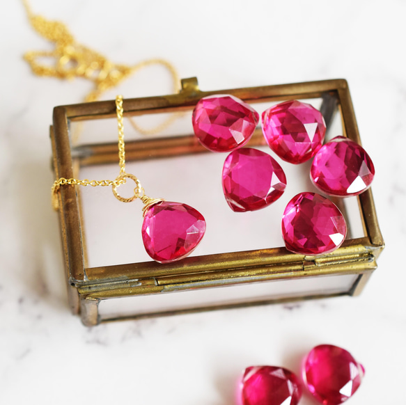 SALE【限定数のみ】ラズベリーピンク　クォーツ　トリプレットマロンカット　サージカルステンレスネックレス40cm 7枚目の画像