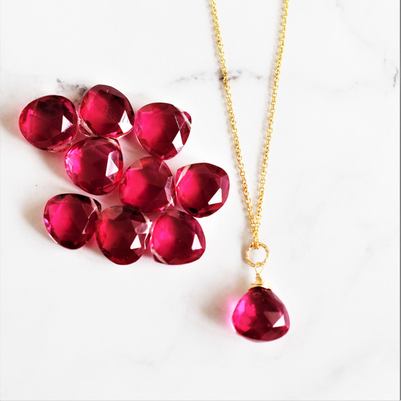 SALE【限定数のみ】ラズベリーピンク　クォーツ　トリプレットマロンカット　サージカルステンレスネックレス40cm 6枚目の画像