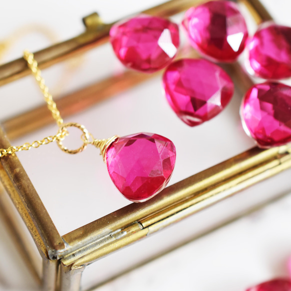 SALE【限定数のみ】ラズベリーピンク　クォーツ　トリプレットマロンカット　サージカルステンレスネックレス40cm 4枚目の画像