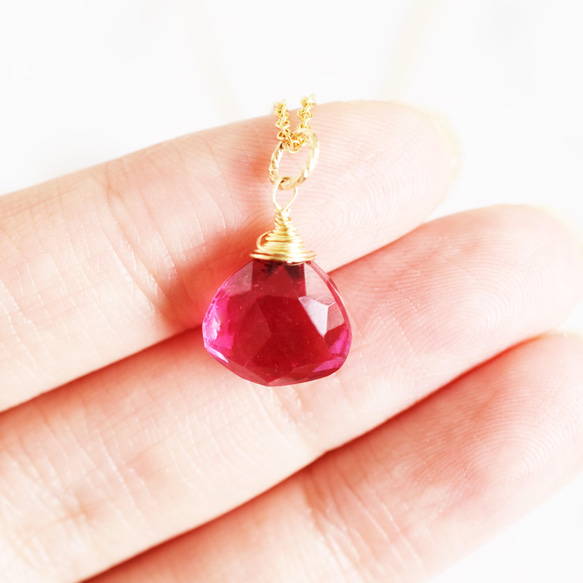 SALE【限定数のみ】ラズベリーピンク　クォーツ　トリプレットマロンカット　サージカルステンレスネックレス40cm 5枚目の画像