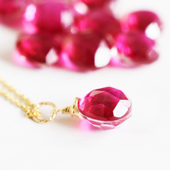 SALE【限定数のみ】ラズベリーピンク　クォーツ　トリプレットマロンカット　サージカルステンレスネックレス40cm 1枚目の画像