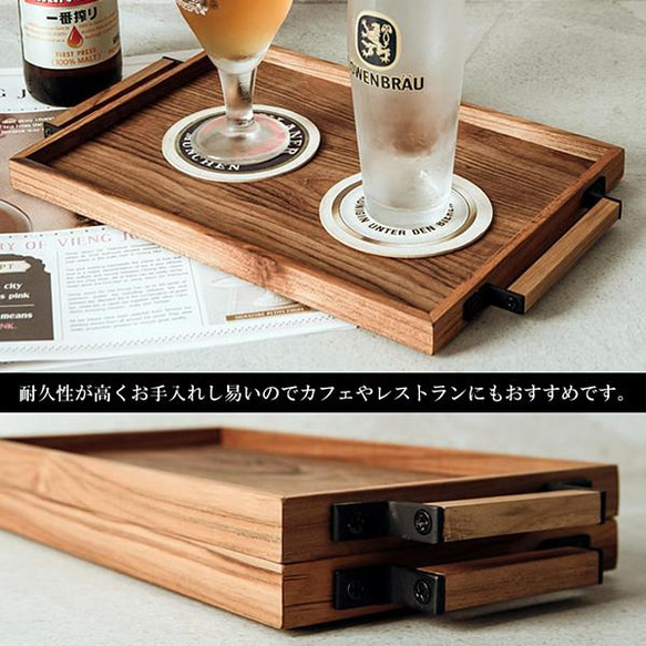 木製 チークウッド チーク×アイアン スタックトレイ 角型 インテリア テーブル 食器 皿 お盆 Sサイズ J-0045 6枚目の画像