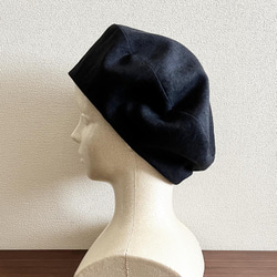 新作‼️ カタチにこだわるベレー帽　リネン　インディゴブルー 2枚目の画像