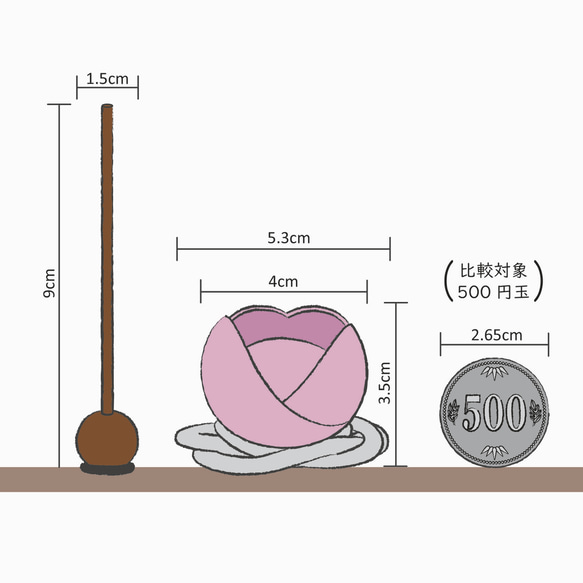 【小さなかわいいピンク色　お花のりん】はなのりんセット「チューリップ」　【呼び鈴やおりん、ヒーリングアイテムとして】 4枚目の画像