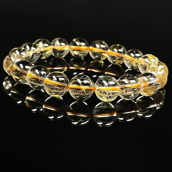 店長イチオシ 現品一点物 ゴールドルチル ブレスレット 金針水晶 数珠 １０ミリ ３２ｇ ＳＧＲ３３ ギフトセット付 4枚目の画像