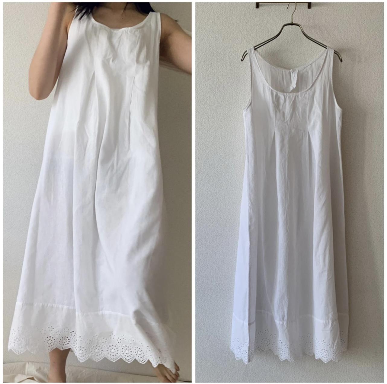 fukuoka ベージュ　リネン キャミソールワンピース　ハンドメイド　ito