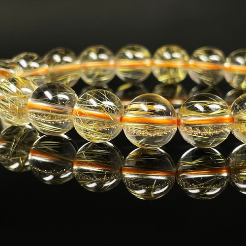 イチオシ 現品一点物 ゴールドルチル ブレスレット 金針水晶 数珠 9