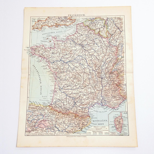 フランスアンティーク　MAP フランス アンティークマップ 古地図 ビンテージ 地図 図版