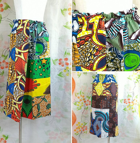 アフリカ布スカート【パチパチ】 3枚目の画像