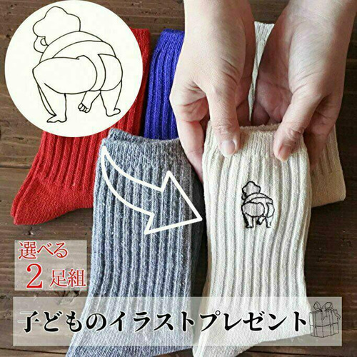 Illustration-Socks ソックスに特別なイラストをオーダー刺しゅう 2足  