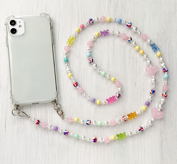 紗栄子さん愛用miumiuパール付 フォンビーズ スマホストラップ携帯ストラップ パール ビーズ くま ハート スマホショルダー スマホストラップ