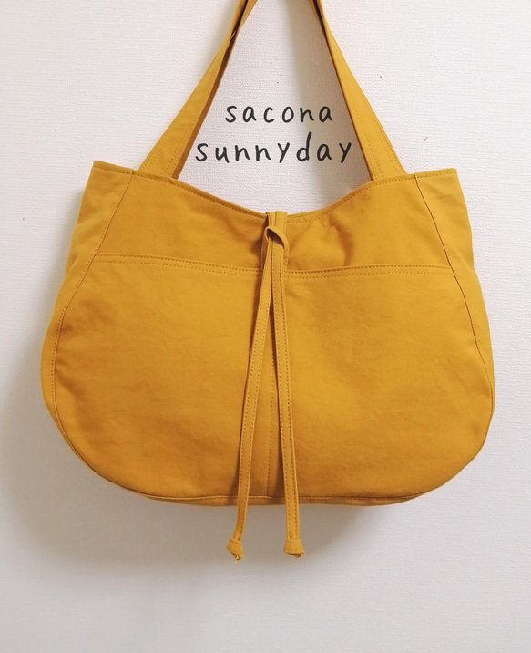 横Lトート黄色 A4サイズあじわいキャンバス生地 トートバッグ SACONA