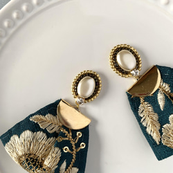印度刺繡絲帶珍珠寶石藍綠色珠子刺繡手術不銹鋼耳環/耳環 第2張的照片