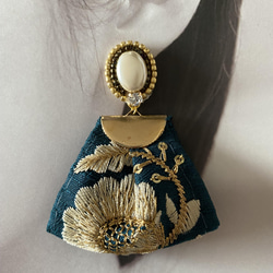 印度刺繡絲帶珍珠寶石藍綠色珠子刺繡手術不銹鋼耳環/耳環 第6張的照片