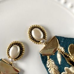 印度刺繡絲帶珍珠寶石藍綠色珠子刺繡手術不銹鋼耳環/耳環 第3張的照片