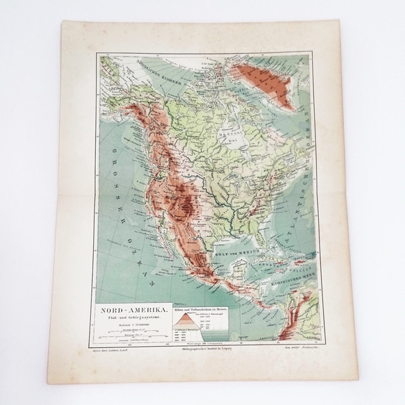北アメリカ 山と川の体系図 マイヤー百科事典 アンティークマップ 古