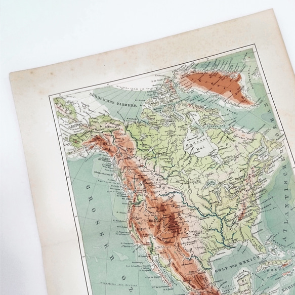 北アメリカ 山と川の体系図 マイヤー百科事典 アンティークマップ 古地図 ヴィンテージペーパー 図版 1957-76 2枚目の画像