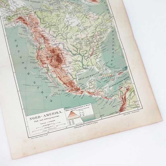 北アメリカ 山と川の体系図 マイヤー百科事典 アンティークマップ 古地図 ヴィンテージペーパー 図版 1957-76 3枚目の画像