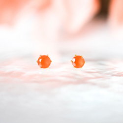 【天然石カーネリアンのシンプルな一粒スタッドピアス】オレンジ / 4mm/サージカルステンレス 4枚目の画像